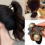 Luxury Full Diamond Letter H Hair Rope Non-slip Ponytail Hair Rubber Band High Elastics Hair Ties for Girl Accessories Headwear