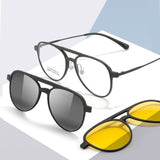 3 In 1 Pure Titanium Women Double Beam Glasses Frame With Polarized Clip On Sunglasses And Night Vision Men Half Rim Eyewear