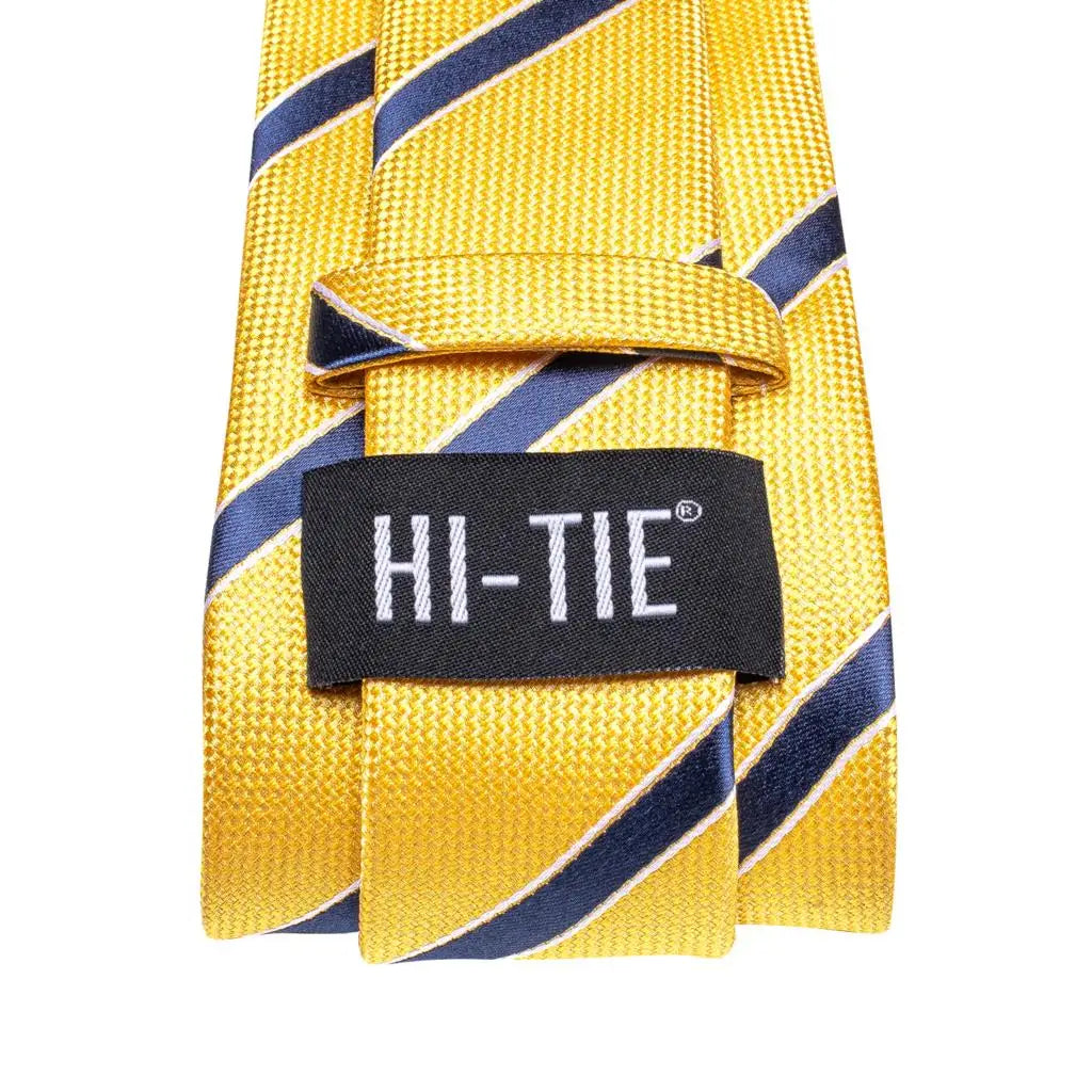 Luxury Yellow Blue Striped 2022 New Fashion Brand Ties for Men Wedding Party Necktie Set Handkerchief Cufflinks Gift Wholesale