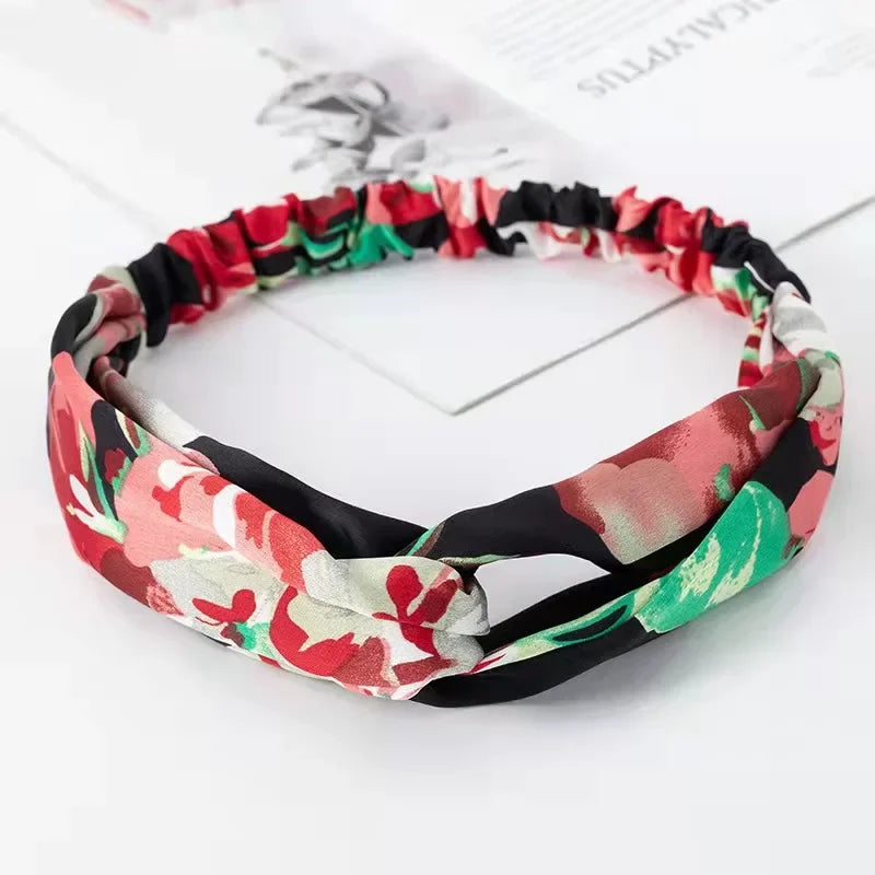 Fashion WomenFloral Headband Hair Accessories Leopard Cross Knotted Bow Chiffon Hair Band Girls Headdress Ladies Hoop Headwear