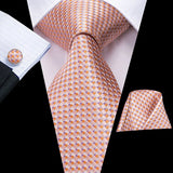 Hi-Tie 100% Silk Classic Men's Wedding Coral Pink Red Peach Tie Pocket Square Cufflinks Set Rose Ties for Men Solid Paisley Ties