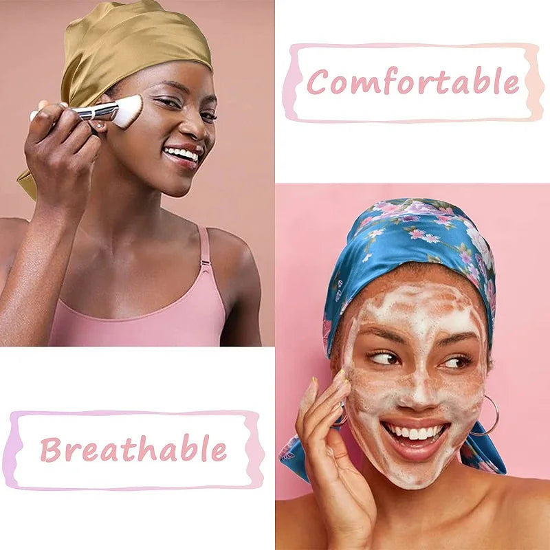New Women silky satin night sleeping cap head wrap Bowknot Turban Pre Tied Fitted Bandana Chemo cap Nightcap hair loss patients