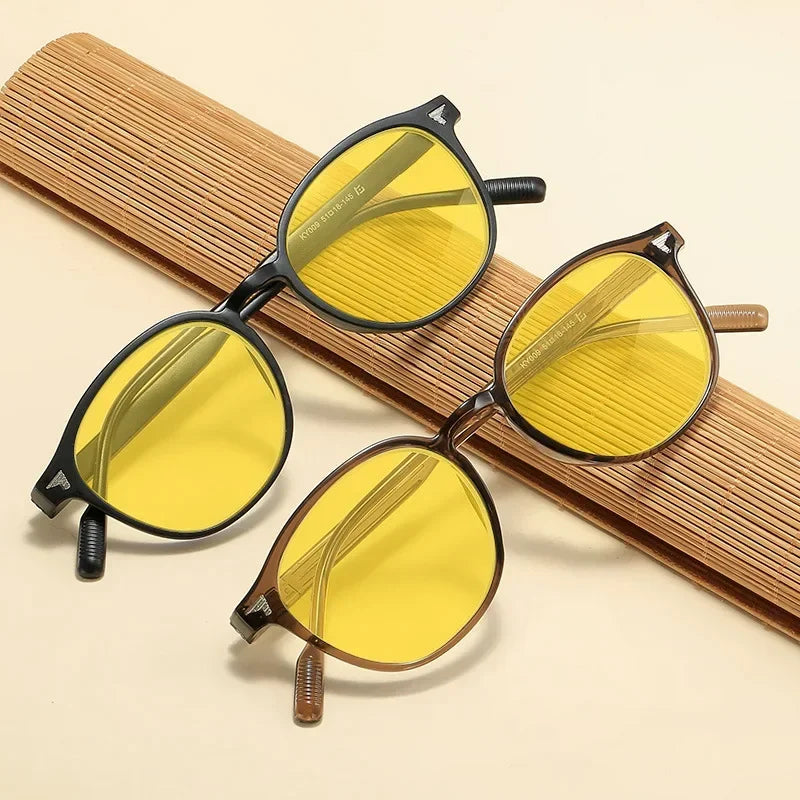 Round Frame Yellow Lens Sunglasses Driving Fishing Nigh Vision Eyewear for Men Women Ultra Light High Definition Eyeglasses