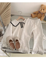 Ensemble deux pièces décontracté pour fille, style coréen, printemps-automne, col poupée, sweat à capuche et pantalon à manches longues, 3-7 ans