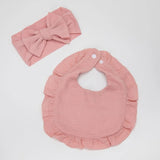 2Pcs/Set Muslin Cotton Ruffled Baby Bibs Hair Bows Girls Headbands Solid Colour Newborn Saliva Towel Feeding Burp Cloths Scarf