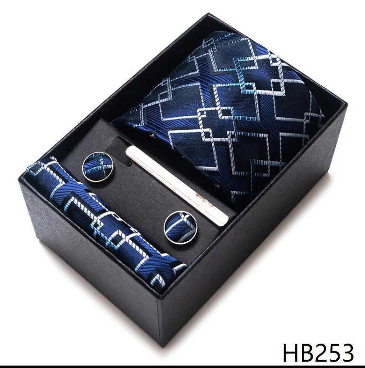 65 Colors Fashion Tie Handkerchief Set Tie Clip Necktie Box Man's Shirt Dark Red  Accessories Men Wedding Holiday  Gift