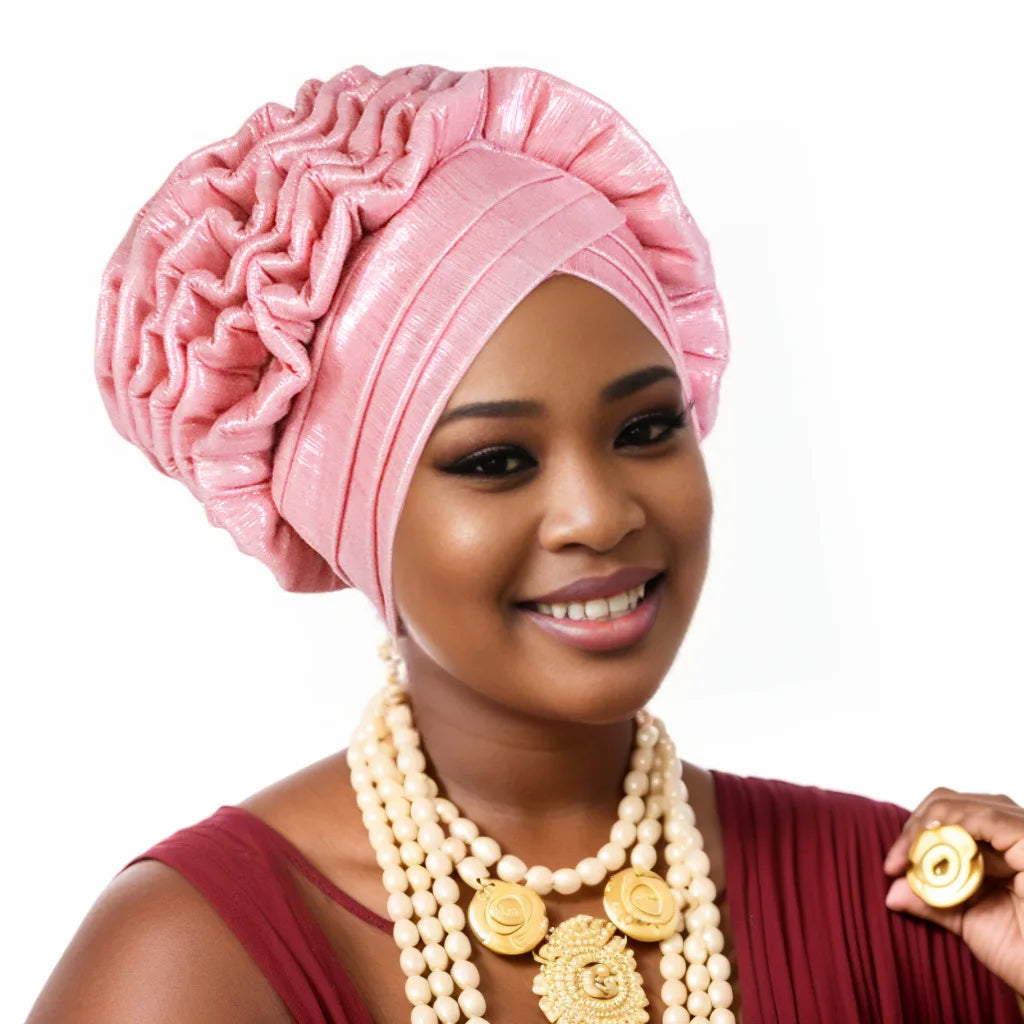 Fashion Women Elastic Ruffle African Turban Cap Lady Head Wraps Nigeria Wedding Auto Gele Headtie Party Headgear Headwear Hat