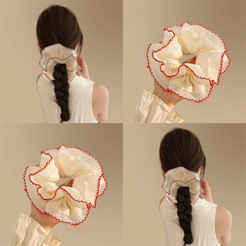 Women Lace Hair Scrunchies Girls Elastic Hair Bands Ponytail Holders Tie Hair Hoop Large Plaid Scrunchy Rubber Bands Headwear