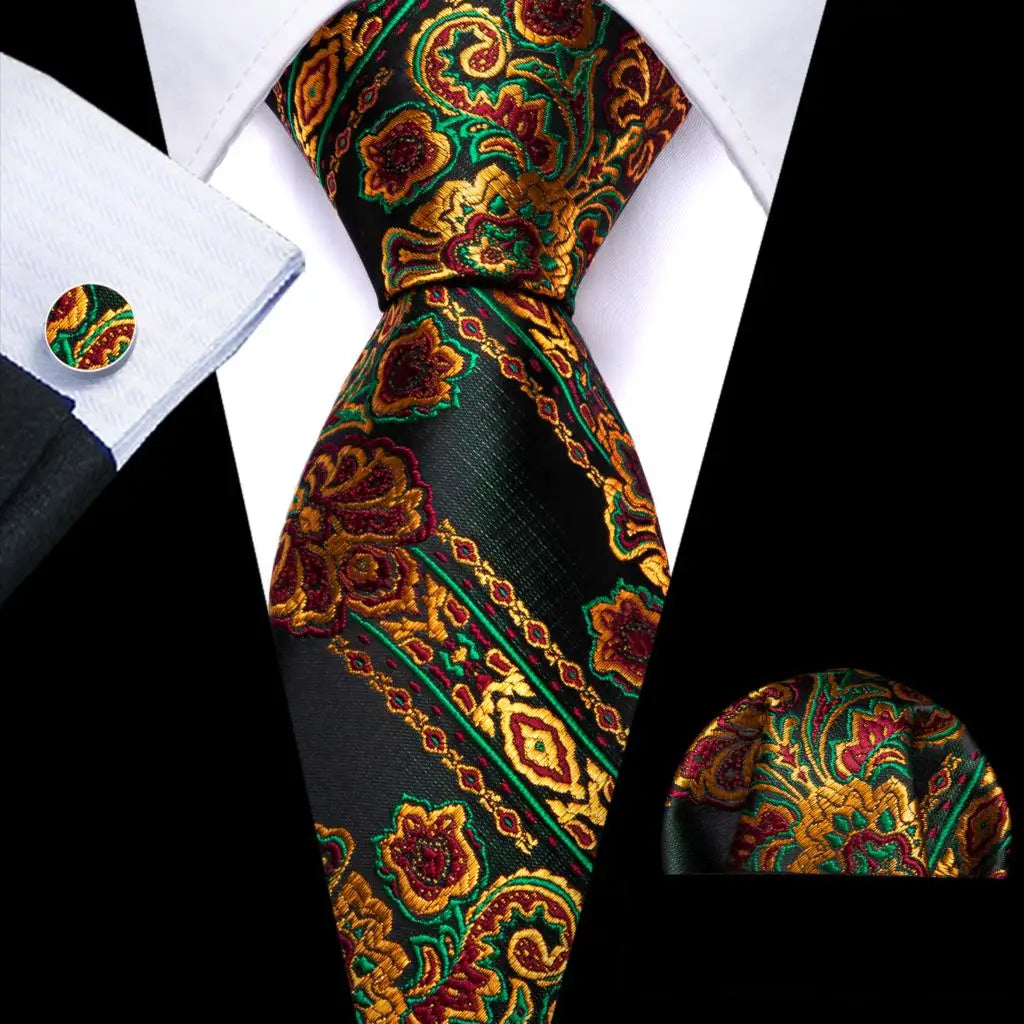 Elegant Multi Floral Silk Mens Tie Hanky Cufflinks Set Jacquard Flower Necktie For Male Wedding Business Party Event Barry.Wang