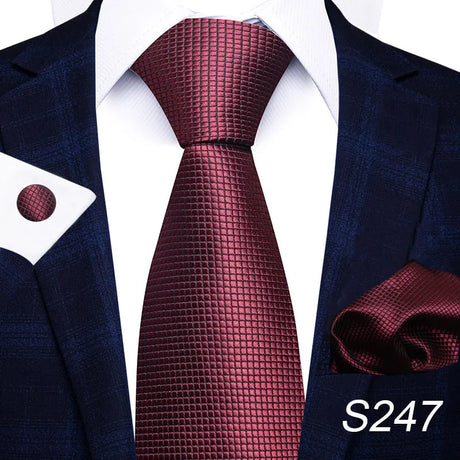 Brand Fashion 8 cm Tie For Men Woven Festive Present Tie Handkerchief Cufflink Set Necktie Shirt Accessories Red Striped