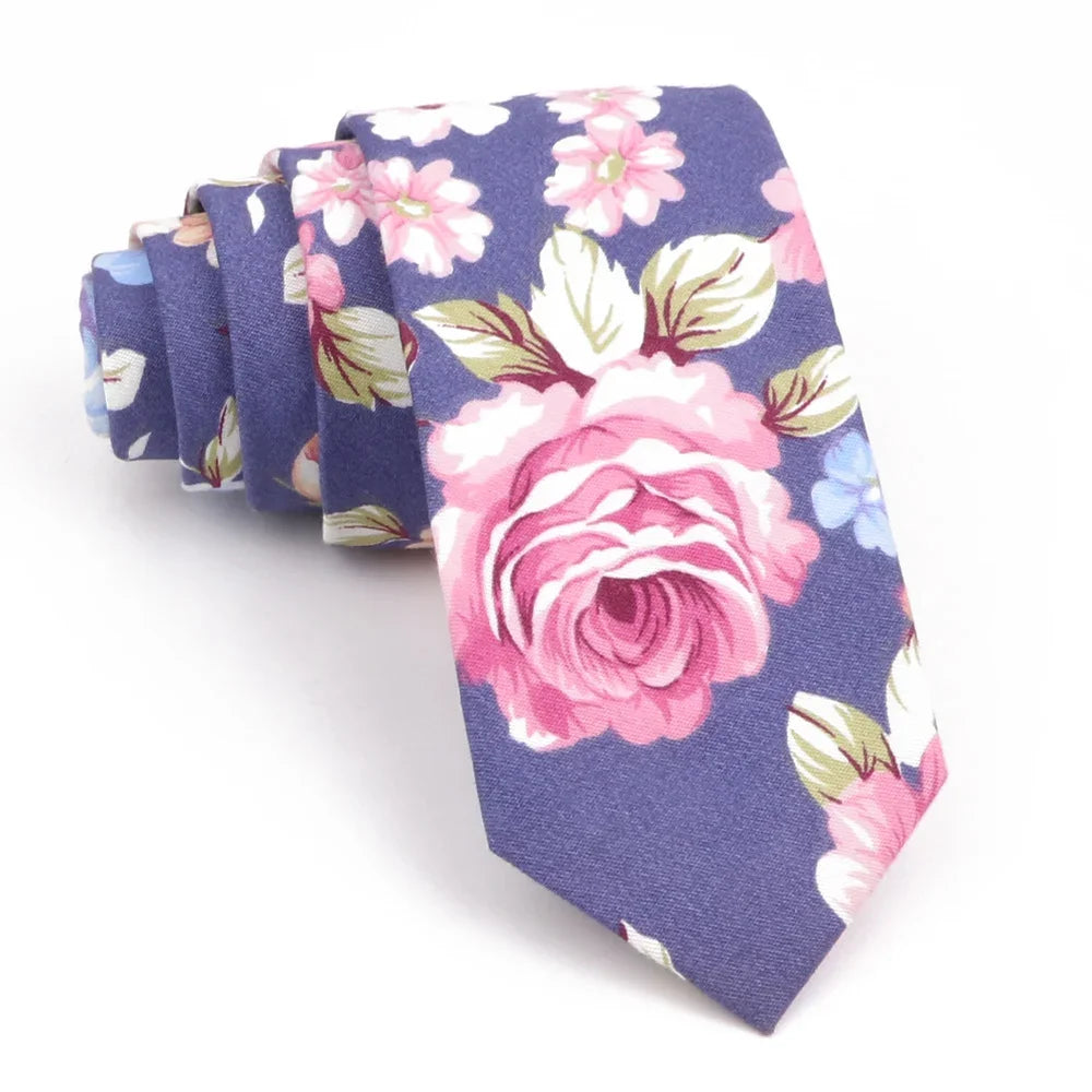 New Men's Floral Neck Ties Casual Cotton Slim Tie Skinny Wedding Party Suit Collar Flower Neckties Gravata Accessories Gift