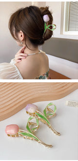 New Tulip Hair Claw Flower grace Shark Clip Headdress Vintage Ponytail Claw Clip Trendy sweet HAIR CLIP FOR GIRL Hair Jewelry