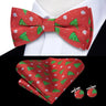 Hi-Tie Christmas Green Bow Ties for Men Silk Butterfly Tie Bow Tie Hanky Cufflinks Set Wedding Party Paisley Plaid Solid Bowtie