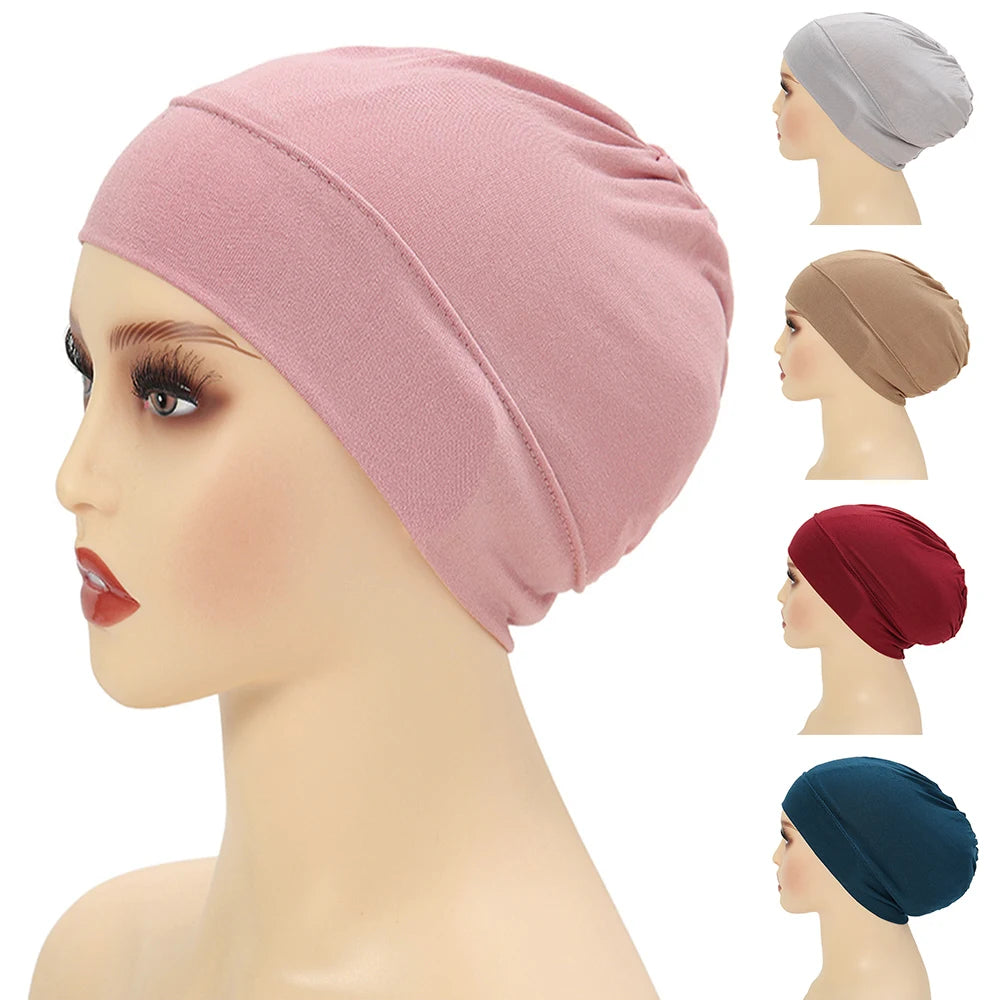 Muslim Women Head Scarf Inner Hijab Cap Stretch Hijab Islam Scarf Inner Headband Bonnet Solid Colour Muslim Turban Free Shipping