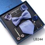 Brand Newest Design Silk Tie Set Handkerchief Pocket Squares Cufflink Bow Tie Clip Necktie Set Bussiness Wedding Suit Gift Box