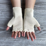 New Women Warm Autumn Winter Hand Made Crocheted Embroidered Floral Half-finger Knitted Gloves Girls Fingerless Gloves