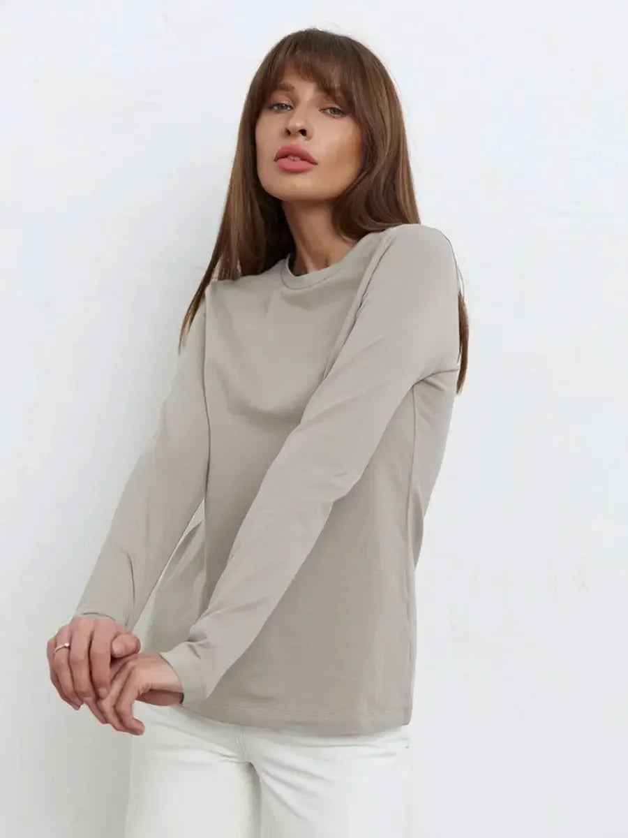 Bornladies Women's Spring Autumn 100% Cotton T-shirt Bottoming Basic Solid Lady Long Sleeve Loose Tops Shirts Oversized T Shirt