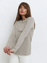 Bornladies Women's Spring Autumn 100% Cotton T-shirt Bottoming Basic Solid Lady Long Sleeve Loose Tops Shirts Oversized T Shirt