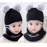 2-4year kid's knitted hat winter warm woolen hat  mask scarf one-piece