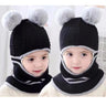 2-4year kid's knitted hat winter warm woolen hat  mask scarf one-piece