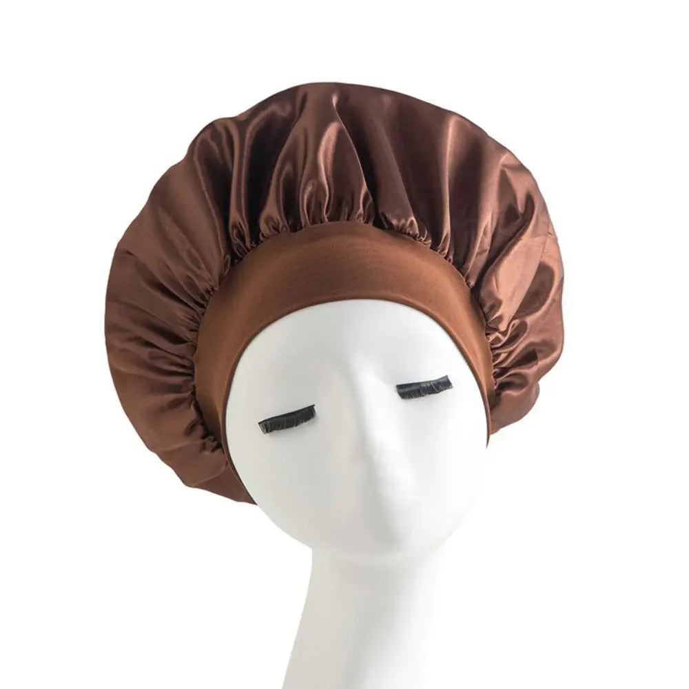 Soft Long Hair Care Bonnet Imitation Silk Solid Satin Satin Shower Caps Large Elastic Edge Wrap Night Sleep Hat for Women