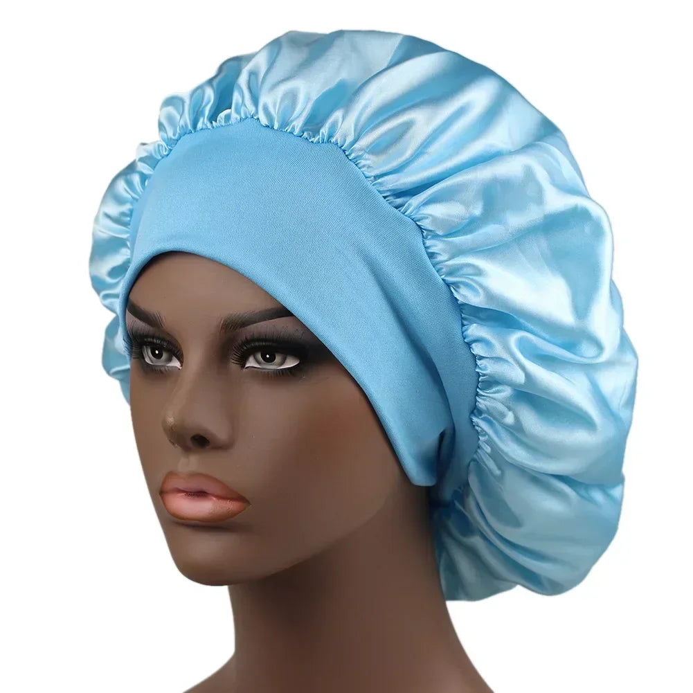 1PC Satin Sleeping Hat Night Sleep Hair Care Bonnet Nightcap Extra Satin Silky Shower Caps Sleep Cap with Premium Elastic Band