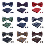 3pcs Bow Tie For MenBowtie Handkerchief Cufflinks Set For Shirts Fit Business Wedding Butterfly Paisley Pocket Square Bowtie Man