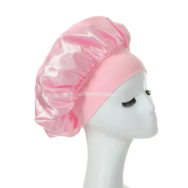 1PC Satin Sleeping Hat Night Sleep Hair Care Bonnet Nightcap Extra Satin Silky Shower Caps Sleep Cap with Premium Elastic Band