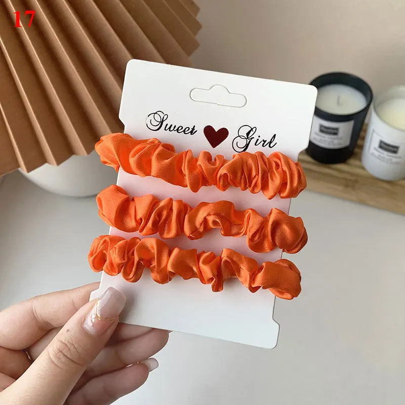 3Pcs/Set Silky Hair Scrunchies Ponytail Holders Elastics Hair Ties For Women Silk Satin Solid Color Hair Rope Hair Accessories