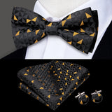 Hi-Tie Brand Silk Pre-tied Men's Bow Tie Hanky Cufflinks Set Bowtie for Male Jacquard Solid Paisley Floral Wedding Business Gift