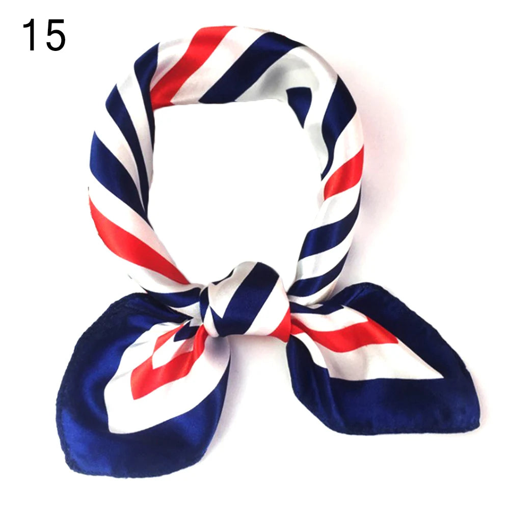 Small Stain Silk Scarf Women Summer Sunscreen Neck Scarves Solid Fashion Print Silk Scarf Striped Headband Handle Bag Ribbon