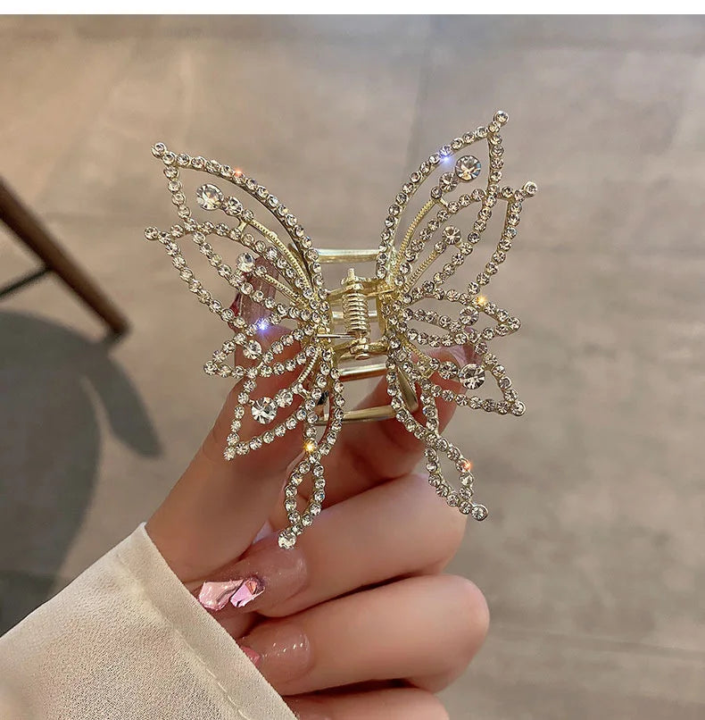 Kiss Jewelry Luxury Butterfly Hair Claw Clip Gold Plated Rhinestone Pearl Hairpin Women Korean Fashion Headwear Hair Accessories