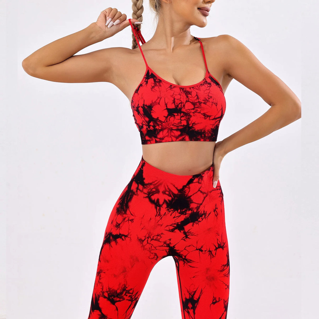 Tie-dye yoga clothing set, sports bra, intimates, yoga pants, non-falling sports tights, peach butt lifting line