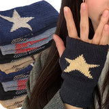 Autumn Winter Knitted Woolen Gloves Ins Fashion Y2K Men's Women's Half Finger Warm Five Pointed Star Fingerless Gloves Unisex