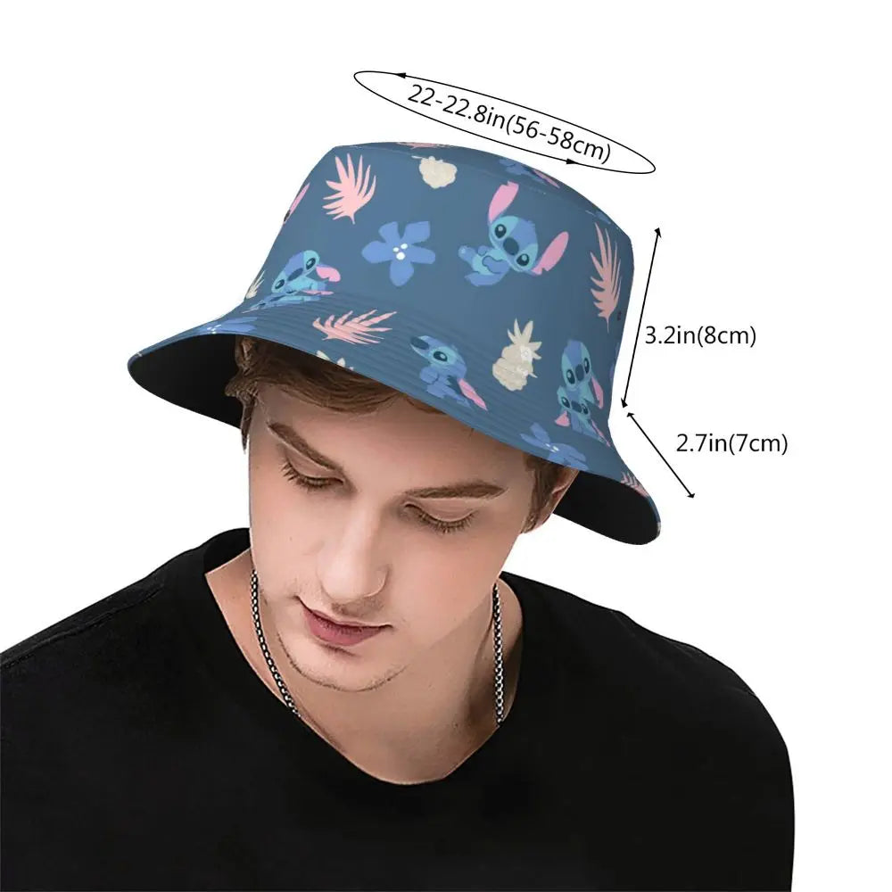 Unisex Kawaii Bucket Hats Funny Stitch Cartoon Accessories Bob Hat For Beach Headwear Lightweight