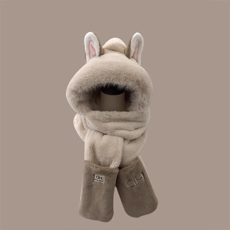 Winter new Firefox ears warm furry skiing scarf gloves one-piece hat children
