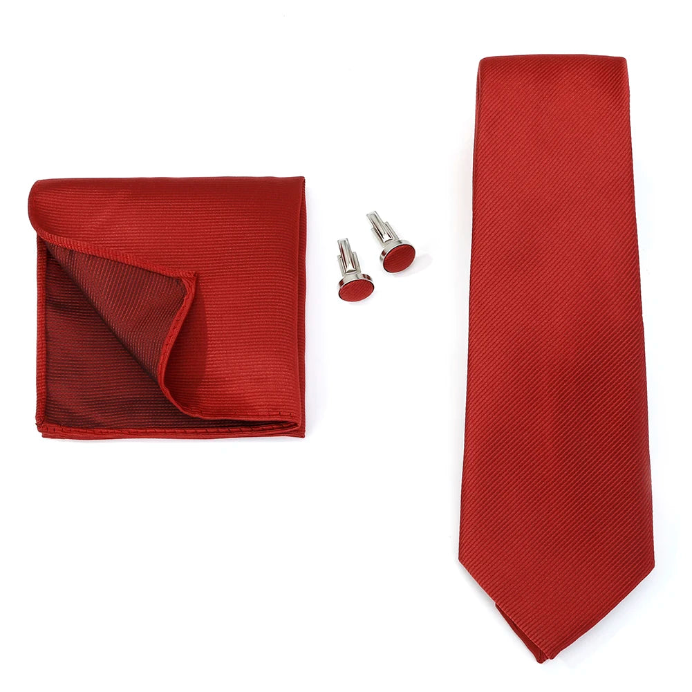 Corbata de marca de moda hecha a mano, sólida, con pañuelo y gemelos, para hombre, corbata, traje, camisa, accesorios de boda, regalos para hombre.