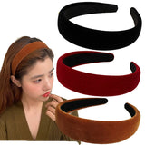 3 Pcs Black Velvet Padded Headbands for Women, Soft Simple Headband for Girls and Teens, Plain No Teeth Thick Hoops Hair Accesso