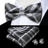 Hi-Tie Striped Black Red Green Silk Mens Bow Tie Hanky Cufflinks Set Pre-tied Butterfly Knot Bowtie for Male Wedding Business