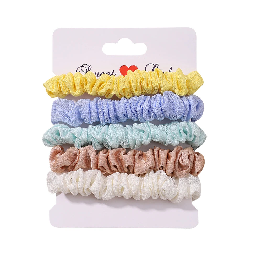 5Pcs/Set Simple Solid Color Elastics Hair Ties for Women Thick Hair Soft No Hurt Hair Ponytail Holder Hair Rope Hair Accessories