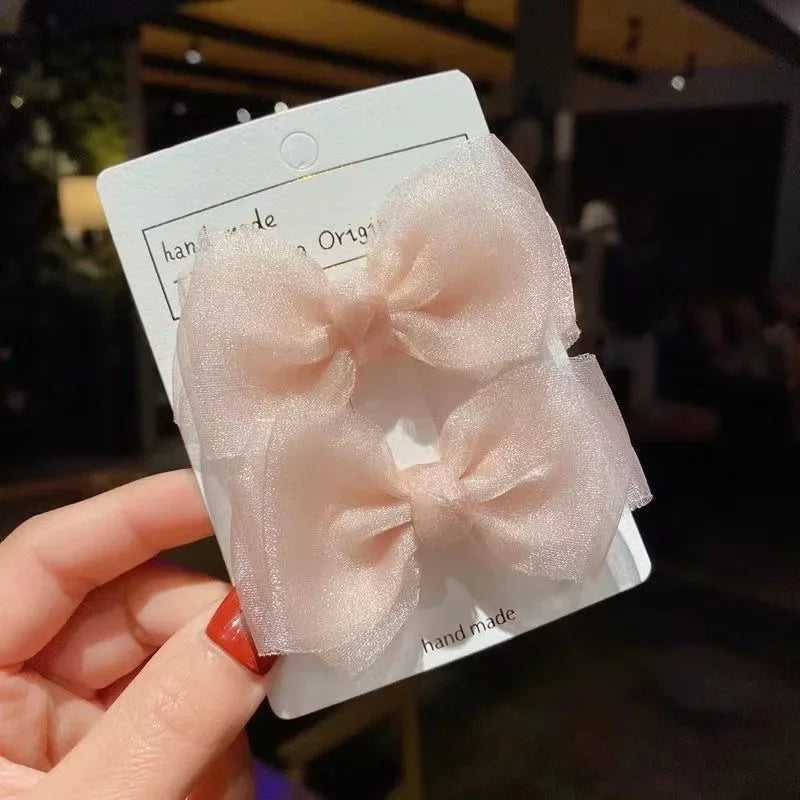 1Pair Cute Girls Hairgrips Hairpins Hair Clips Solid Color Ribbon Bow-knot Handmade Bows Barrettes Hair Accessories