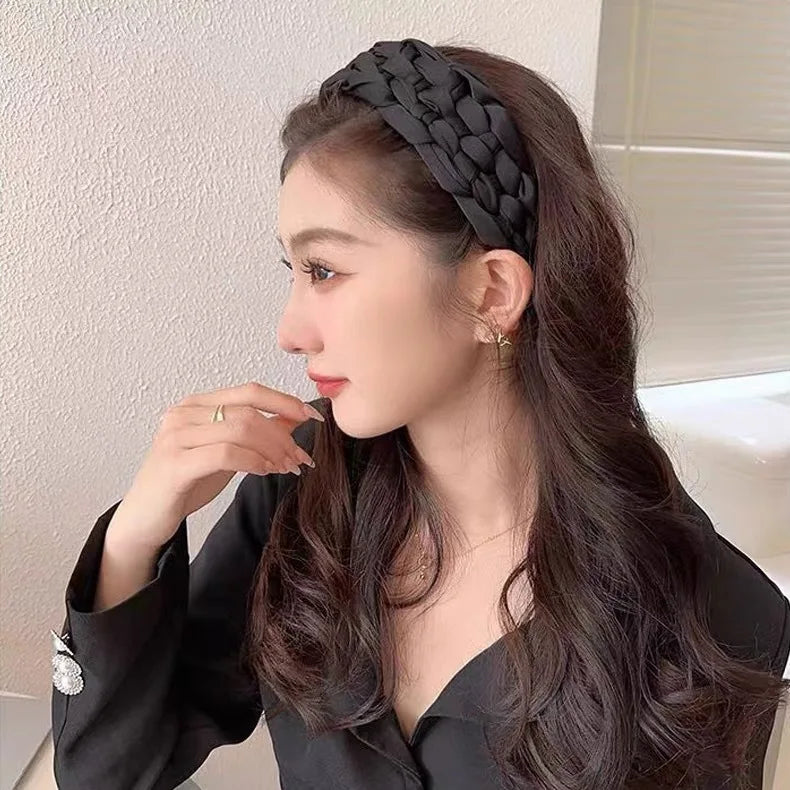 4.5-5CM Stunning Wide Women Headpiece Satin Cloth Braided Headbands for Woman Ladies Daily Shopping Party Head Hoop Accessories
