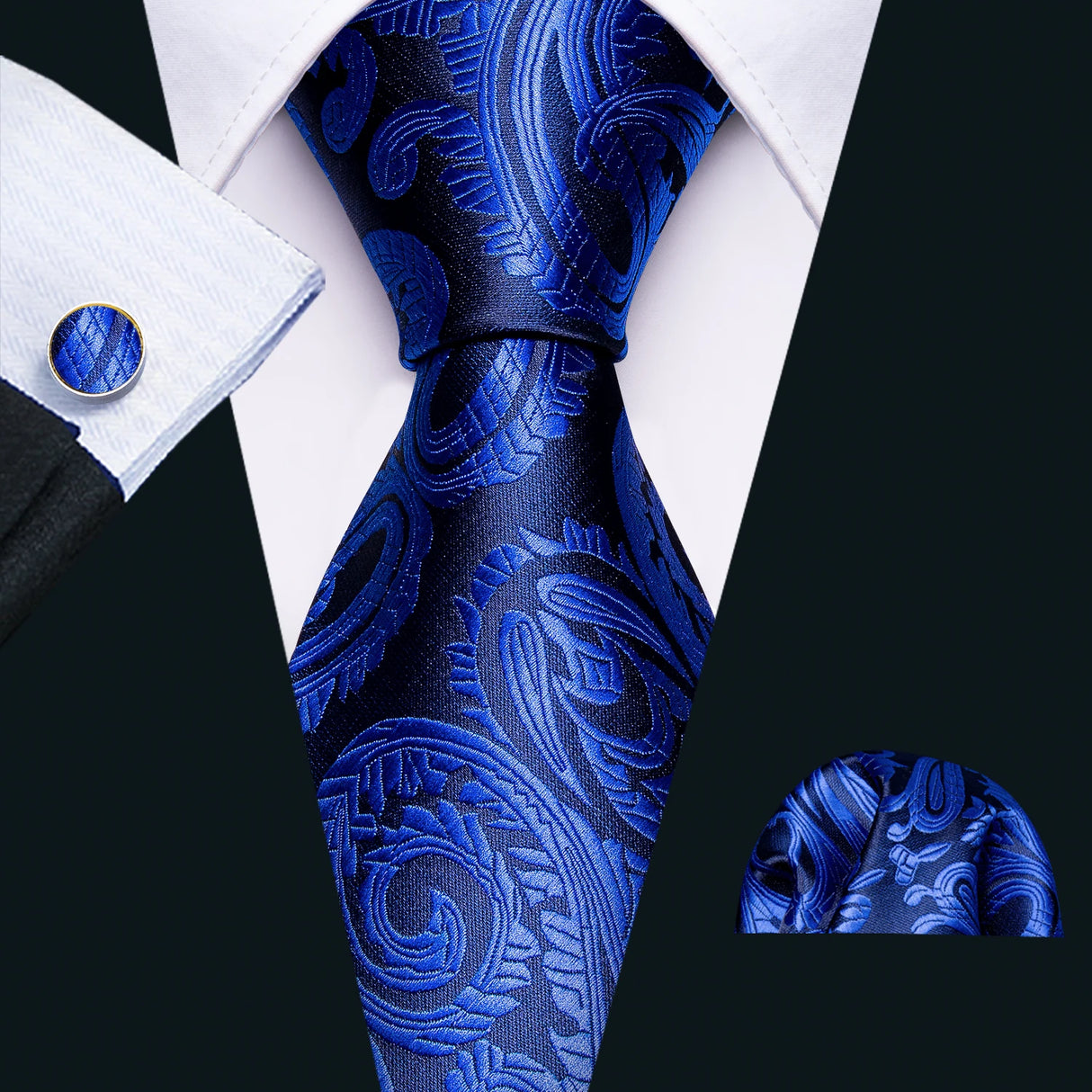 New Blue Silk Ties High Quality For Men Classic Plaid Woven Handkerchife Cufflinks Sets Groom Wedding Designer Barry.Wang 1535