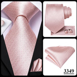 Hi-Tie Solid Rose Pink Coral Paisley Mens Silk Wedding Tie Fashion Design Necktie For Men Quality Hanky Cufflink Business Party