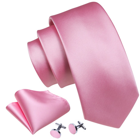 Elegant Pink Ties For Men Luxury Silk Stripe Pocket Square Cufflinks Set Fashion Male Necktie Groom Wedding Gift Barry.Wang 5090