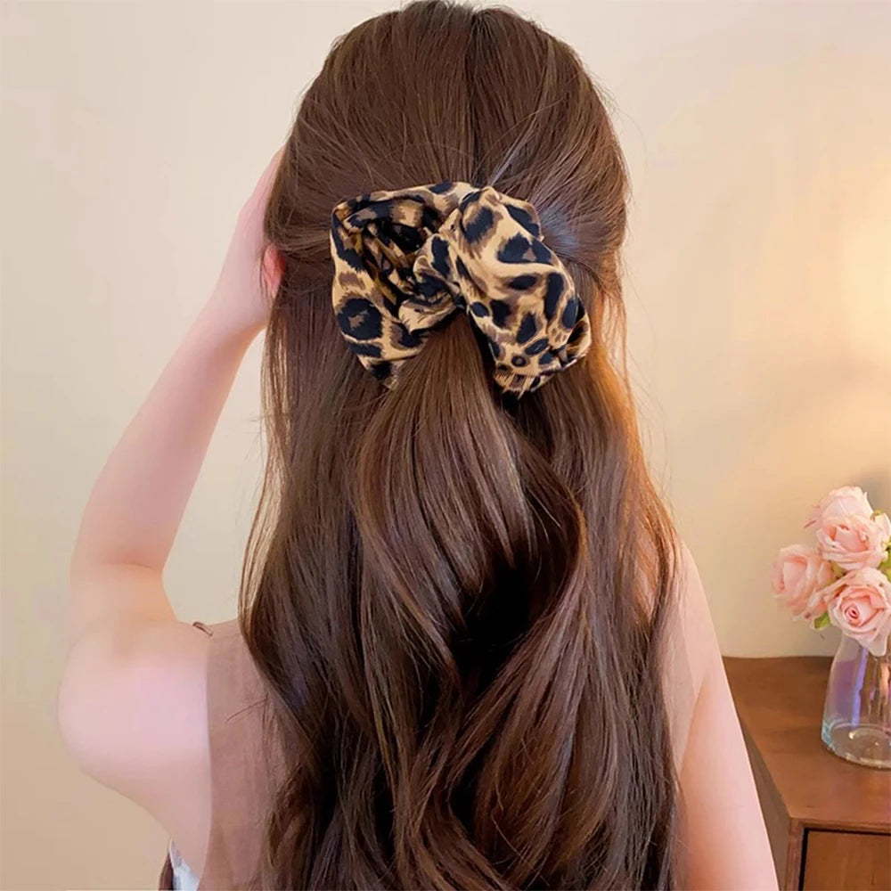 High Elastic Leopard Elastic Hair Bands Simple Vintage Hair Rope Ties Scrunchie Large Headwear Girls Women Hair Accessories
