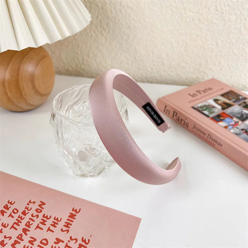 2022 Gentle Pink Womans Hairbands Girl Sweet Plush Wide Side Sponge Headband Hair Hoop Fashion Simple Solid Color Hair Accessory