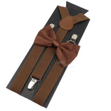Elastic Leather Suspenders Bowtie Set Braces Men Women Sage Green Adjustable Braces Straps For Wedding Y-Back Shirt Accessories