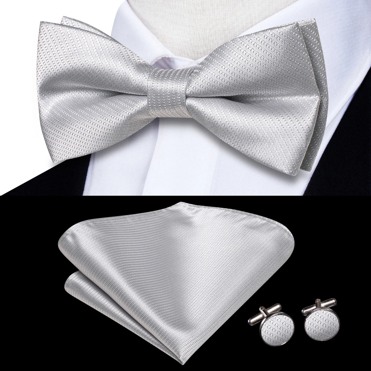 Dropshipping Solid Silk Mens Bow Tie Hanky Cufflinks Set Pre-tied Butterfly Knot Bowtie Wholesale for Male Wedding Business