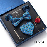 Brand Newest Design Silk Tie Set Handkerchief Pocket Squares Cufflink Bow Tie Clip Necktie Set Bussiness Wedding Suit Gift Box